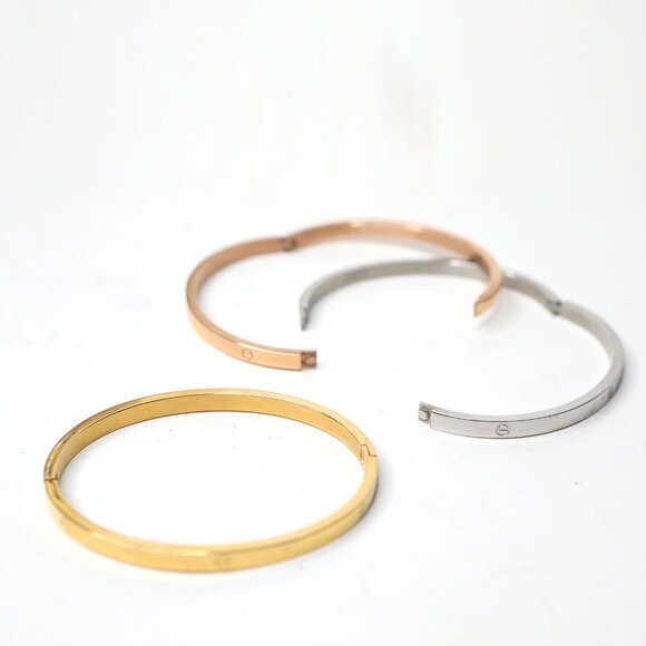 Set of 3 Metal Bangle Bracelets Trio Stackable Gold Silver Rose Gold Copper Tone - Picture 8 of 9